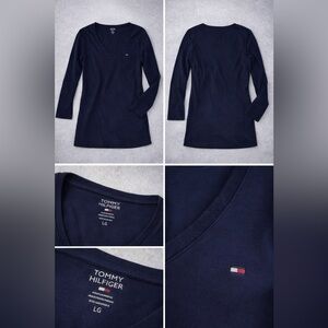 Tommy Hilfiger Navy Long Sleeve V-Neck Top
